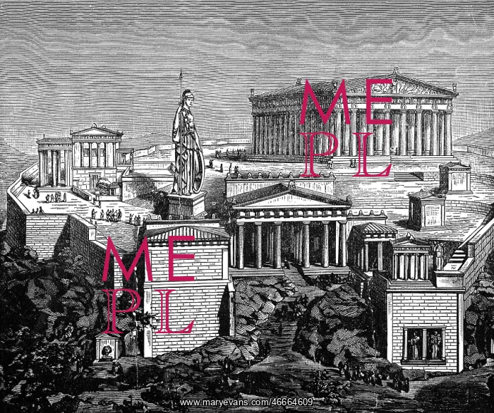 : Greece, Athens, acropolis, drawing : Greece, Athens, acropolis, drawing
