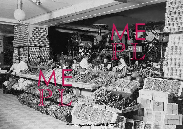 : Greengrocers at a department store, 1906 : Greengrocers at a department store, 1906
