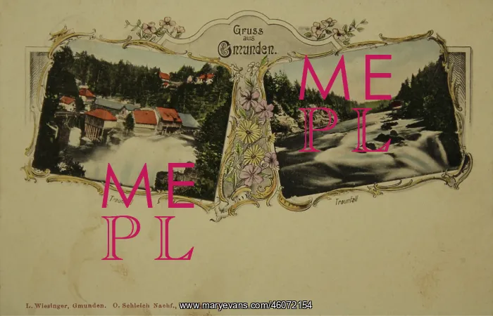 : Greeting card from Gmunden. Traunfall with two views : Greeting card from Gmunden. Traunfall with two views
