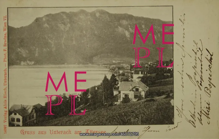 : Greeting card from Unterach at Attersee. View from the : Greeting card from Unterach at Attersee. View from the