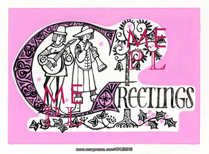  : Greetings card with Medieval Musicians