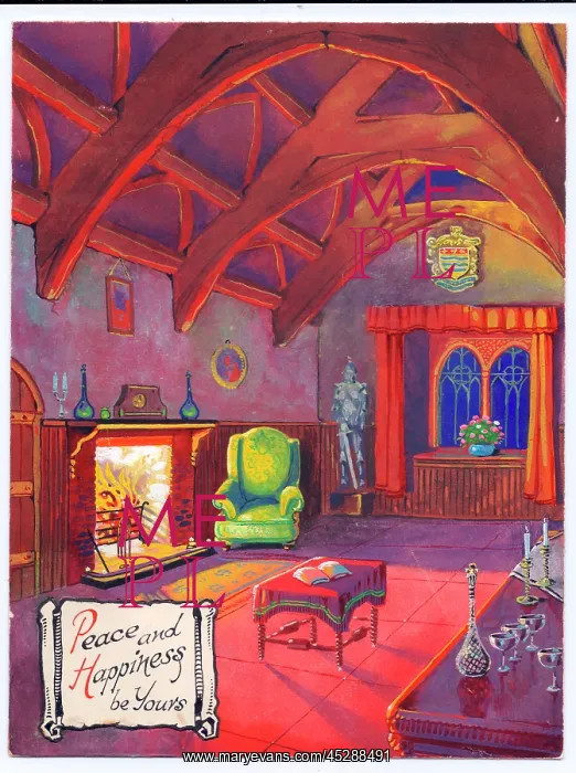 : Greetings card with medieval style interior : Greetings card with medieval style interior