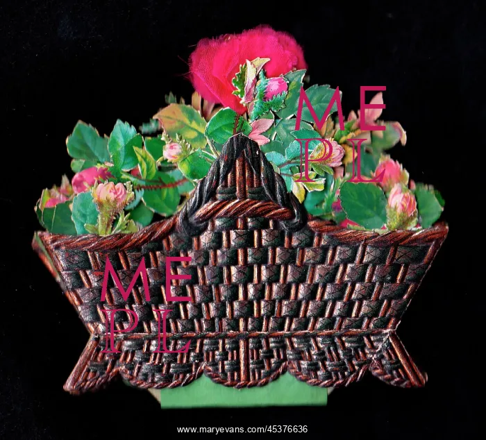  : Greetings card in the shape of a basket of pink roses