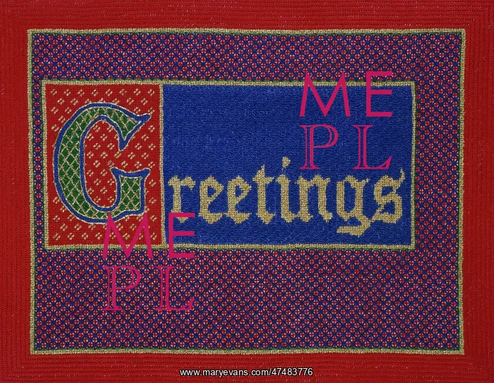 : Greetings ' embroidered in gold : Greetings ' embroidered in gold