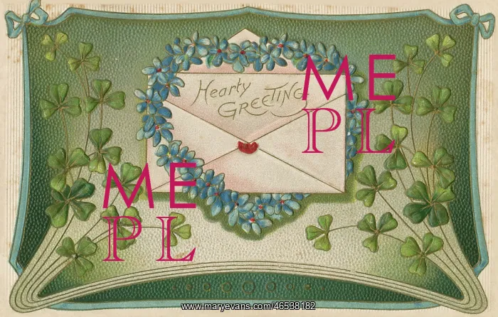 : Greetings Postcard with good luck Shamrocks : Greetings Postcard with good luck Shamrocks