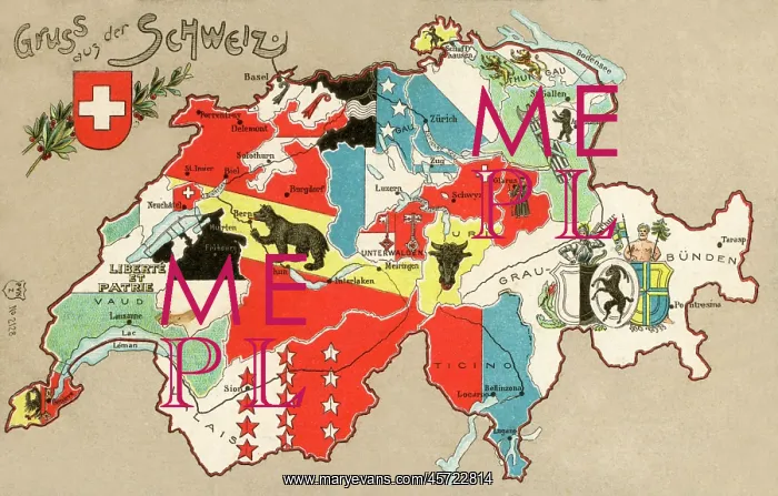 : Greetings Postcard - Map of Switzerland - Cantons : Greetings Postcard - Map of Switzerland - Cantons