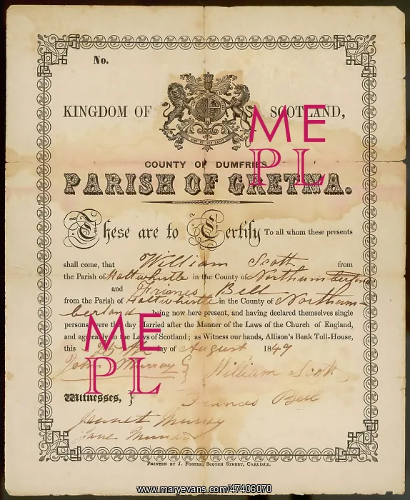 : Gretna Green Certificate : Gretna Green Certificate
