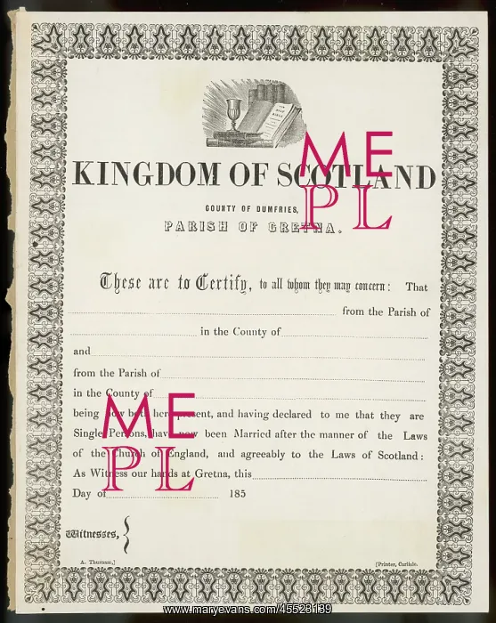 : GRETNA WEDDING CERTIF : GRETNA WEDDING CERTIF