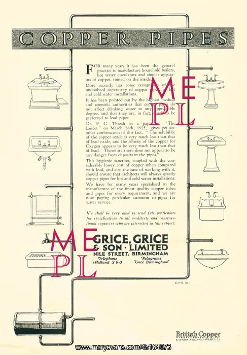 : Grice, Grice & Son Copper Pipes Advertisement : Grice, Grice & Son Copper Pipes Advertisement