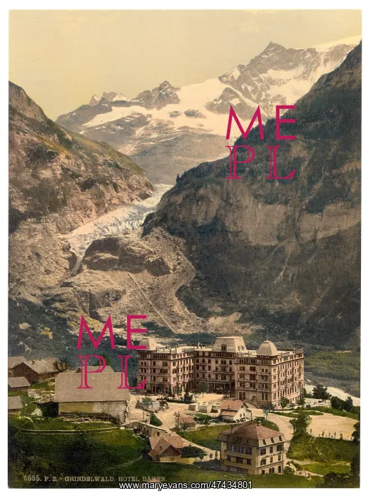 : Grindelwald, Bear Hotel and glacier, Bernese Oberland, Switz : Grindelwald, Bear Hotel and glacier, Bernese Oberland, Switz