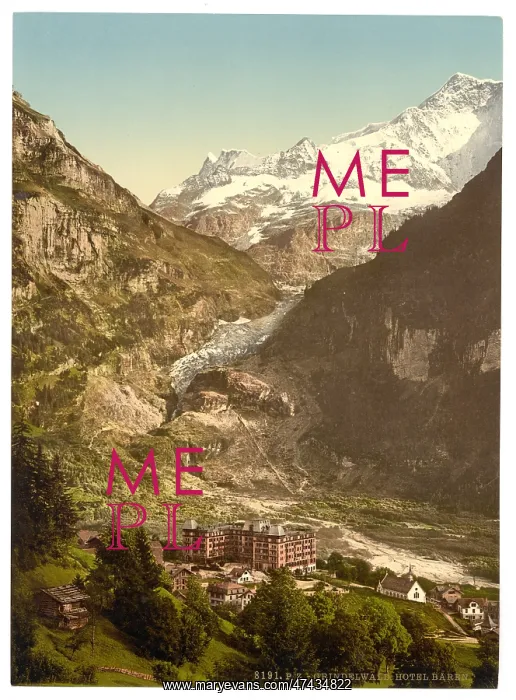 : Grindelwald, Bear Hotel and glacier, Bernese Oberland, Switz : Grindelwald, Bear Hotel and glacier, Bernese Oberland, Switz