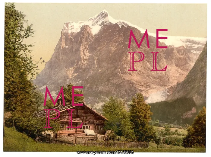 : Grindelwald, chalet and Mount Wetterhorn, Bernese Oberland : Grindelwald, chalet and Mount Wetterhorn, Bernese Oberland