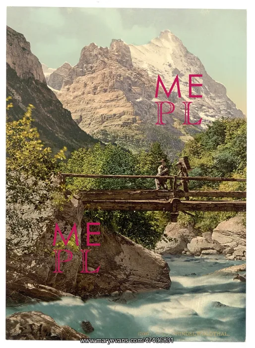: Grindelwald, footbridge and mountain peaks, Bernese Oberland : Grindelwald, footbridge and mountain peaks, Bernese Oberland