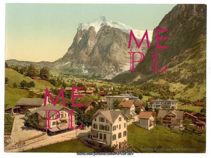: Grindelwald and Wetterhorn Mountain, Bernese Oberland, Switz : Grindelwald and Wetterhorn Mountain, Bernese Oberland, Switz