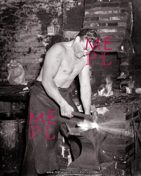 : Grinning Hard Working Barechested Man Blacksmith Craftsman : Grinning Hard Working Barechested Man Blacksmith Craftsman