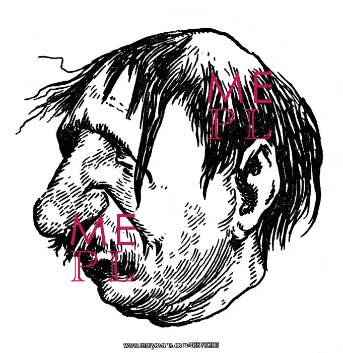 : Grotesque head, illustration by William Heath Robinson : Grotesque head, illustration by William Heath Robinson
