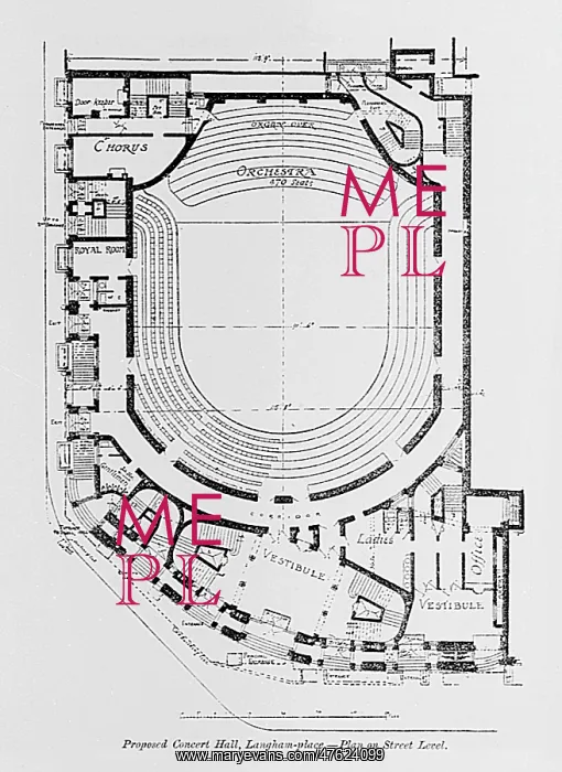 : Ground floor plan, Queens Hall, Langham Place, London : Ground floor plan, Queens Hall, Langham Place, London