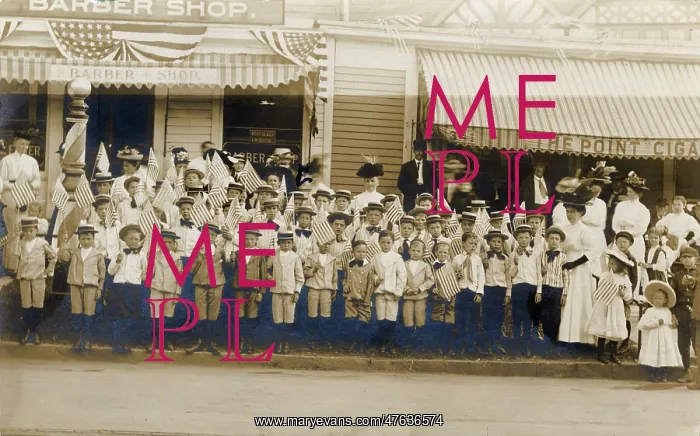 : Group of adults and children with flags, USA : Group of adults and children with flags, USA
