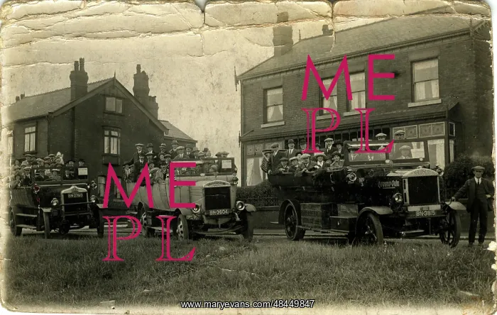 : Group of Charabancs (left to right - AEG, Thornycroft, Mauds : Group of Charabancs (left to right - AEG, Thornycroft, Mauds