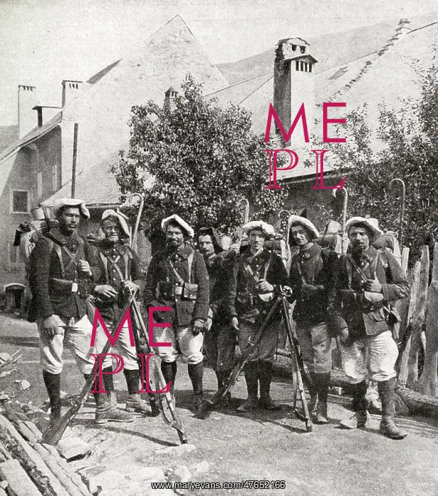 : Group of Chasseurs Alpins soldiers, Alsace region, France : Group of Chasseurs Alpins soldiers, Alsace region, France