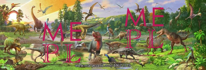 : A group of dinosaurs gather around a watering hole : A group of dinosaurs gather around a watering hole
