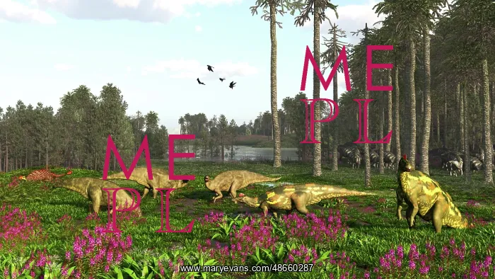 : A group of Edmontosaurus hadrosaurs grazing the : A group of Edmontosaurus hadrosaurs grazing the