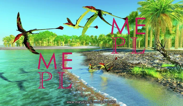 : A group of Eudimorphodons searching for fish along : A group of Eudimorphodons searching for fish along