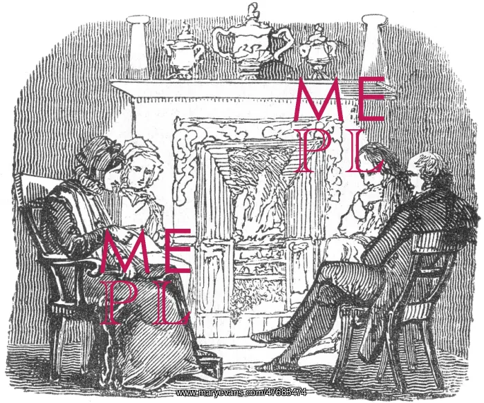 : Group in front of fire, c. 1800 : Group in front of fire, c. 1800