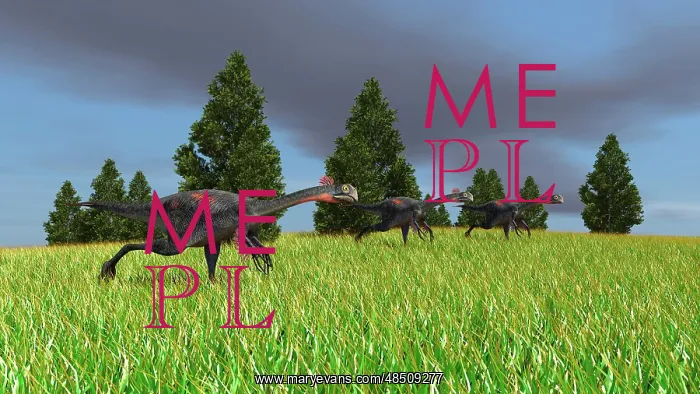 : Group of Gigantoraptors running across an open field : Group of Gigantoraptors running across an open field