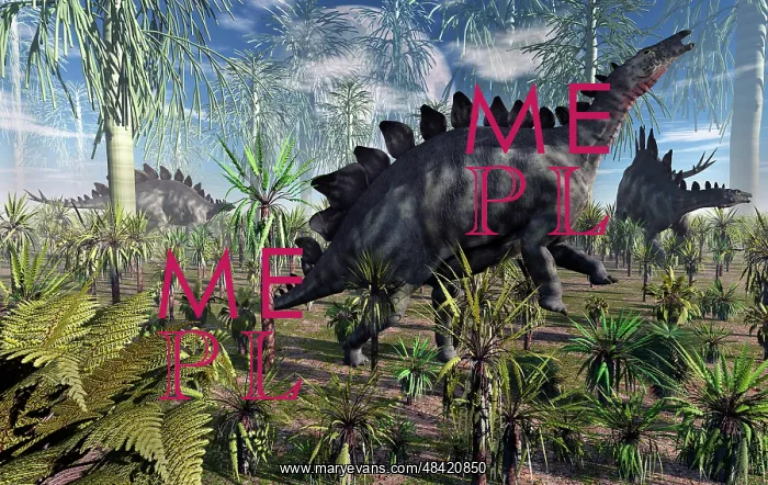  : A group of herbivore Stegosaurus dinosaurs feeding during ?