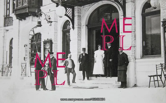 : Group in front of a hotel entrance at Semmering : Group in front of a hotel entrance at Semmering