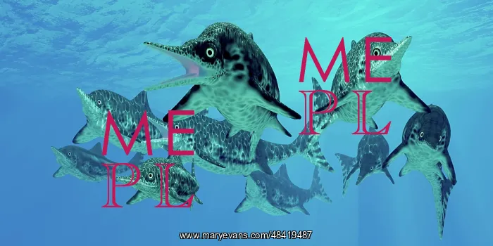 : A group of Ichthyosaurs swimming in prehistoric waters : A group of Ichthyosaurs swimming in prehistoric waters
