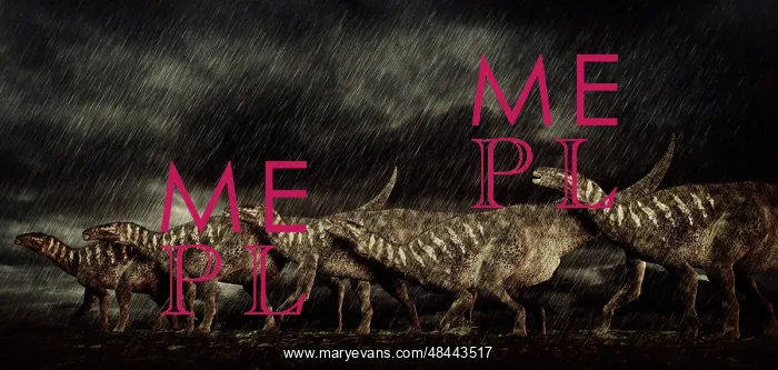 : A group of Iguanodons struggle through a storm : A group of Iguanodons struggle through a storm