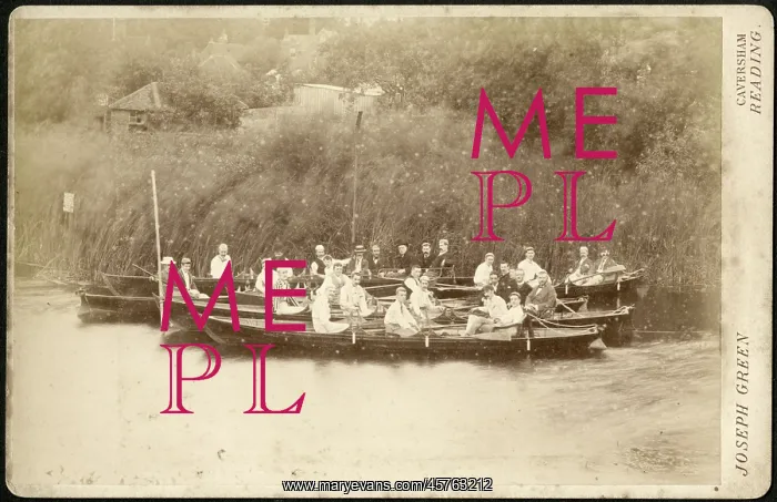 : Group of jolly chaps having fun in boats on the River Thames : Group of jolly chaps having fun in boats on the River Thames