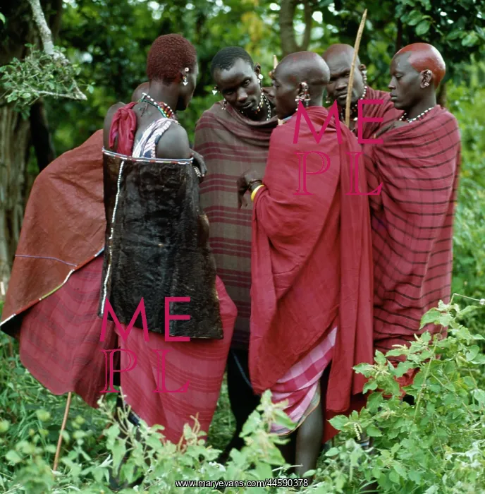 : A group of Maasai warriors conversing : A group of Maasai warriors conversing