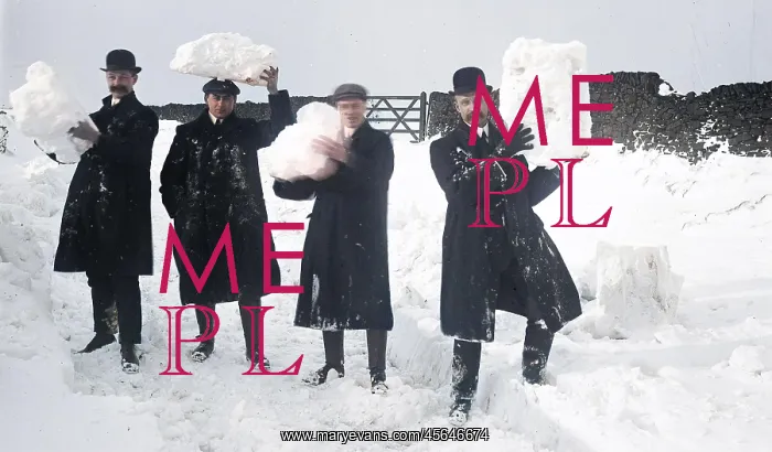 : Group of men holding snow : Group of men holding snow