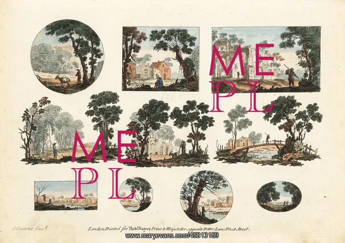 : Group of miniature rustic landscapes by Jean-Baptiste : Group of miniature rustic landscapes by Jean-Baptiste