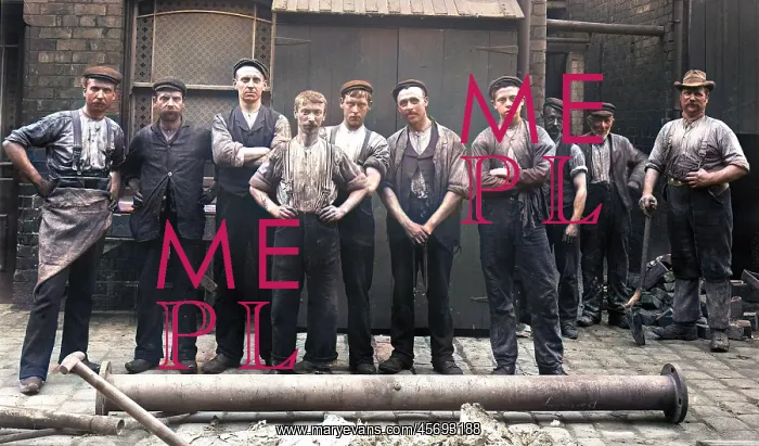 : Group outside engine house at hat factory : Group outside engine house at hat factory