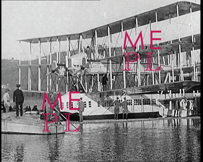 : A Group of Passengers Boarding The Caproni Flying Boat : A Group of Passengers Boarding The Caproni Flying Boat