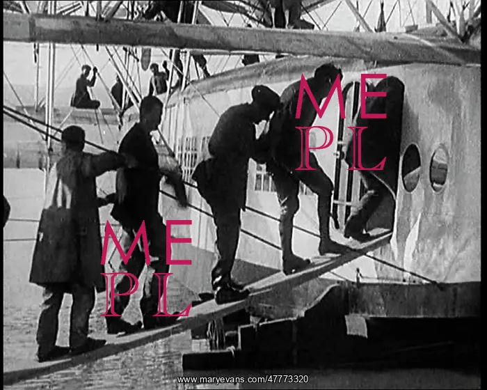 : A Group of Passengers Boarding The Caproni Flying Boat : A Group of Passengers Boarding The Caproni Flying Boat