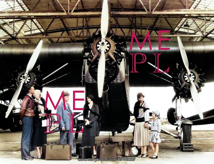: Group of Passengers Waiting in Front of Ford Tri-Motor : Group of Passengers Waiting in Front of Ford Tri-Motor