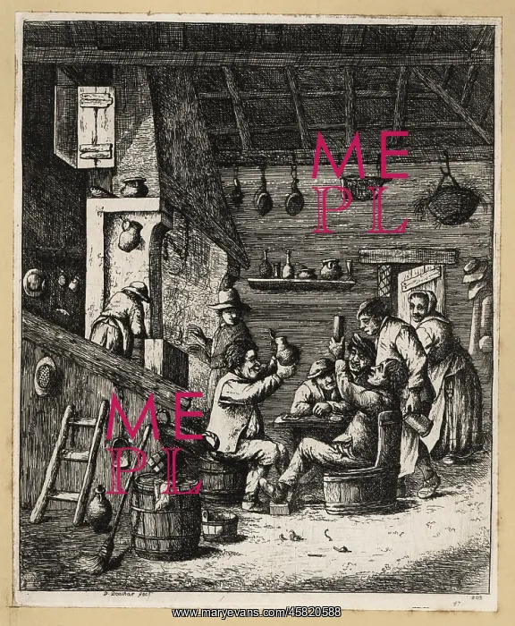 : A group of peasants drinking in a tavern, 17th century : A group of peasants drinking in a tavern, 17th century