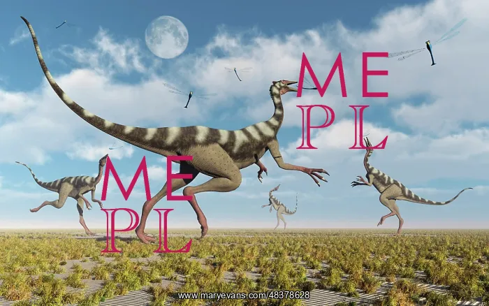 : A group of Pelecanimimus dinosaurs chasing dragonflies : A group of Pelecanimimus dinosaurs chasing dragonflies