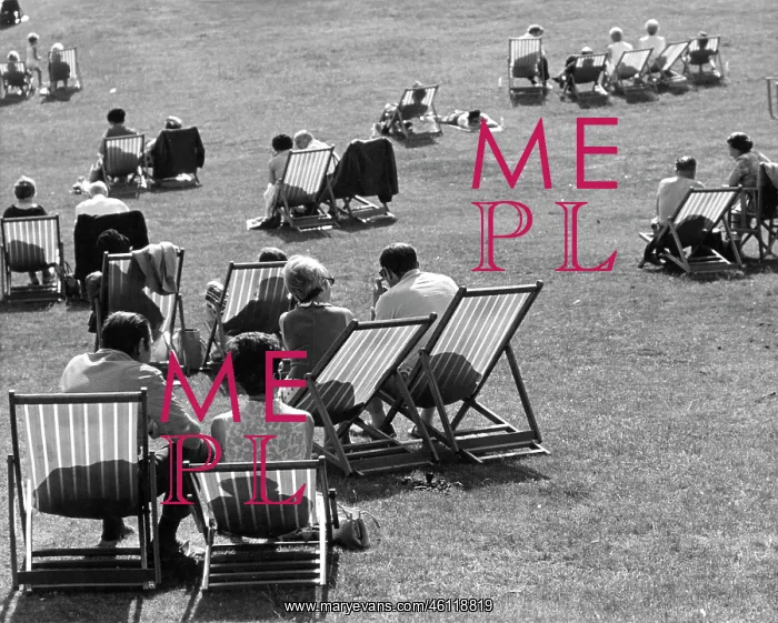 : Group of people on deckchairs in a park with shadows : Group of people on deckchairs in a park with shadows