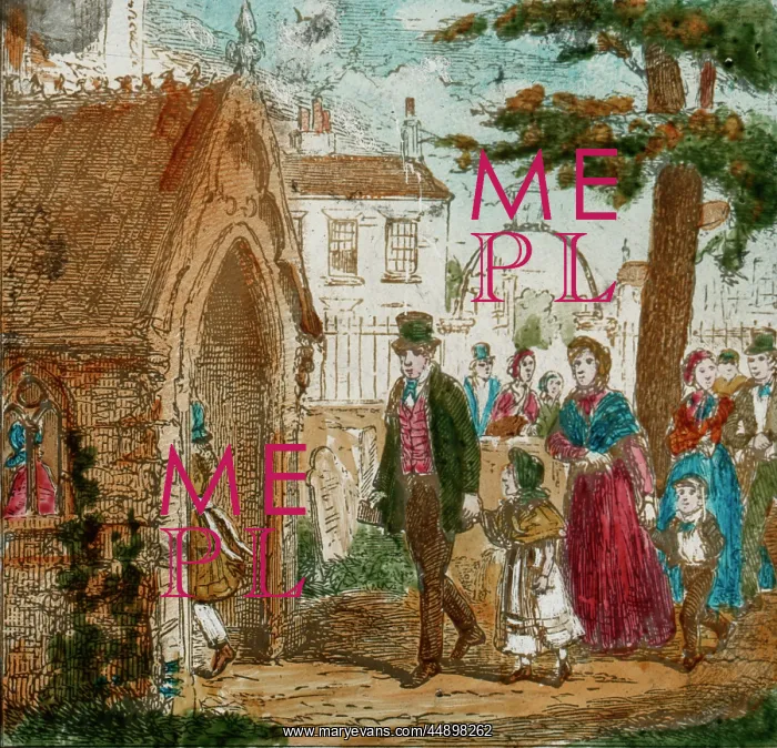 : A group of people enter a church : A group of people enter a church