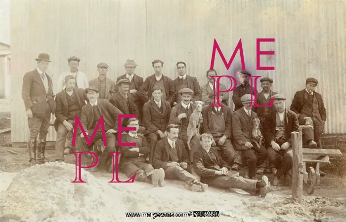 : Group photo, men with two whippets : Group photo, men with two whippets