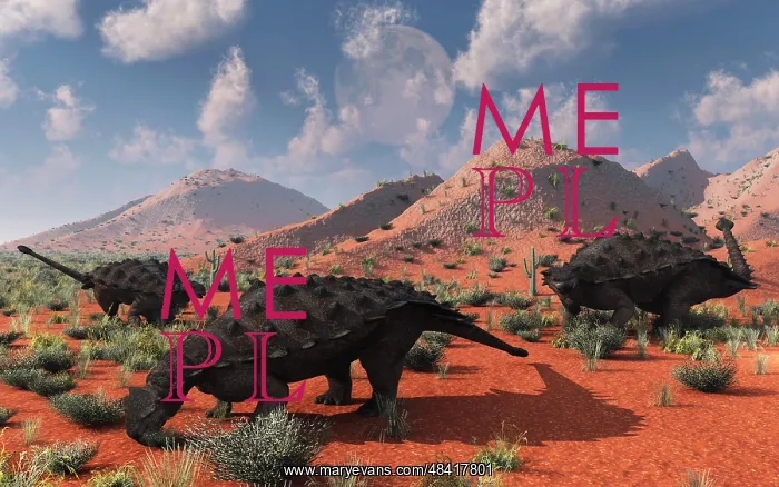 : A group of Pinacosaurus dinosaurs grazing : A group of Pinacosaurus dinosaurs grazing