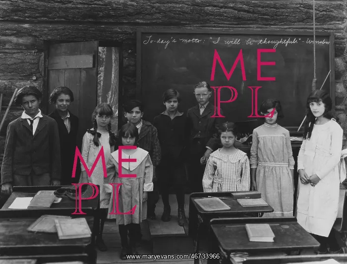 : Group portrait of children standing in classroom : Group portrait of children standing in classroom