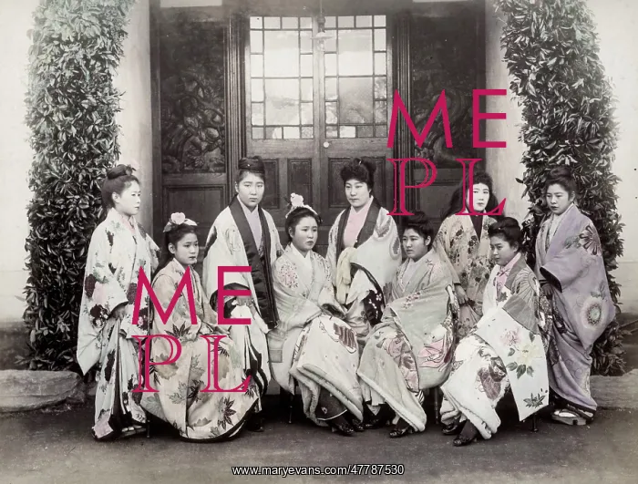 : A group of prostitutes in ornate kimonos, Japan : A group of prostitutes in ornate kimonos, Japan