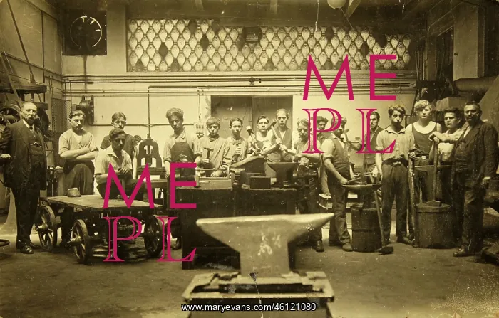: Group shot with many workers around an anvil : Group shot with many workers around an anvil